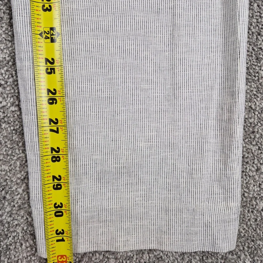J.Crew Bowery Linen Cotton Pants Mens 34x32 Slim Fit White Black Pinstripe